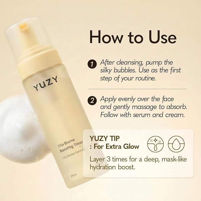 YUZY Vita Biome Bubble Toner, Hydrating Korean Facial Toner with Microbiome Care & Moisture Barrier Support, Glass Skin Glow for Dry & Sensitive Skin, 200ml | 6.76 fl oz