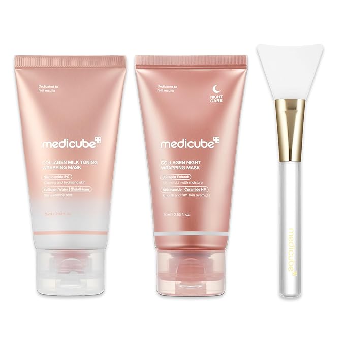 medicube Day & Night Collagen Wrapping Mask Duo: Collagen Glazed Milky Glow Daytime and Overnight Wrapping Mask | Hydrating & Firming Skincare Gift Set for Radiant Skin, Gifts for Women