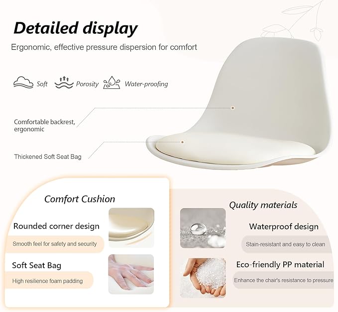 Small Desk Chair Cute Armless Task Vanity Chair with Soft Padded Cushion, Plastic Height Adjustable Home Office Chairs for Teens Girls,White Set of 1