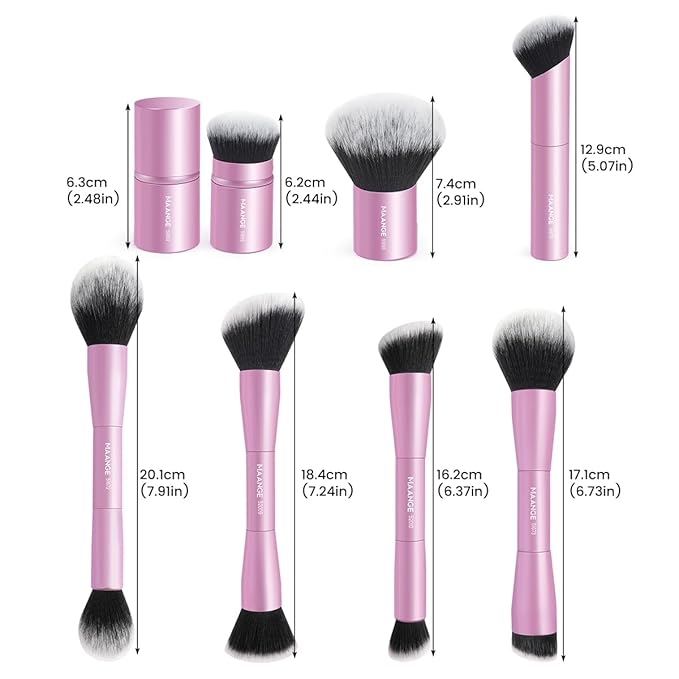 MAANGE 7pcs Makeup Brush Set Double Sided Kabuki Makeup Brushes Contour Brush for Foundation Liquid Powder Concealer Cream Cosmetics Bronzer Blending Blush Buffing Makeup Tools (Pink)
