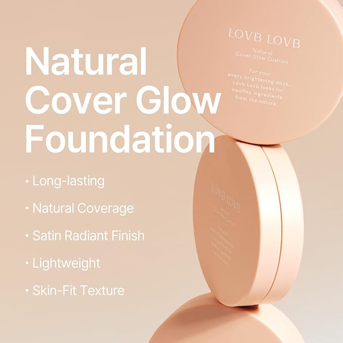 Natural Cover Glow Cushion Foundation | Satin Radiant Finish | Korean Foundation Makeup | Long-Lasting Natural Coverage | for All Skin Types 0.42 oz. (21P Porcelain Ivory)