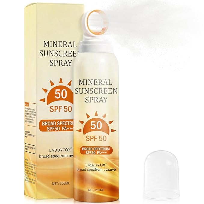 6.76 Fl Oz Mineral Sunscreen Spray SPF 50 PA+++, Broad-Spectrum UVA/UVB Protection, Lightweight and Non-Greasy, Waterproof and sweatproof Sunscreen for Face and Body,