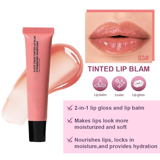 Summer Lip Butter Lip Balm Glow Reviver Lip Gloss, Melting Lip Serum, Ultra-Hydrating Natural Vegan Lip Balm, Sheer-Tinted Shine & Hydration, Soothes & Softens Dry Lips (Nude Pink)