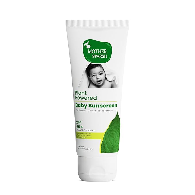Mother Sparsh Natural Baby Sunscreen Lotion with Organic Ingredients, SPF 30+, Plant derived 95% Bio Based Ingredients - UVA/UVB Protection, 100ml