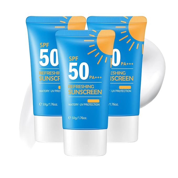 Refreshing Sunscreen for Face SPF 50, Korean Sunscreen Lotion for Oily, Sensitive Skin, Broad Spectrum UVA/UVB, Non-Greasy & Water Resistant (3pc)
