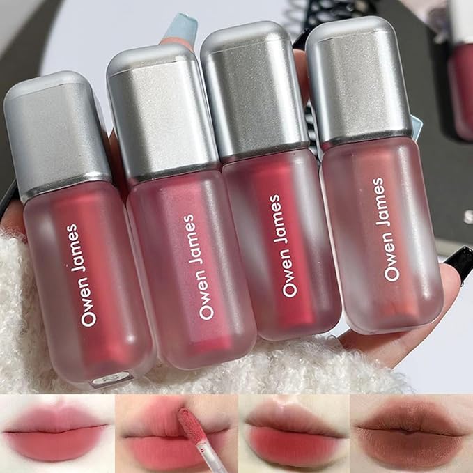 4 Colors Matte Liquid Lipstick Set,Velvet Smooth Korean Lip Gloss,Waterproof Non-Stick Cup Long Lasting Lip Clay,Matte Nude Lip Stain Makeup Gift Kit for Women