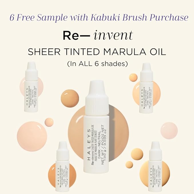 HALEYS Beauty Kabuki Makeup Brush + 6 Mini Skin Tint Foundation Set, Blending Brush for Powder, Foundation, Bronzer, Blush & Mineral Make up, Streak-Free Airbrushed Base Travel Kit & Gifts for Women
