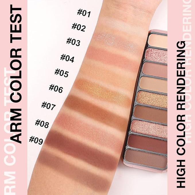 9 Color Neutral Nude Brown Eyeshadow Palette – Matte & Shimmer Warm Copper Bronze Eye Shadow, High Pigment Blendable Long Lasting Natural Daily Smokey Eye Makeup Palette for Brown Green Eyes