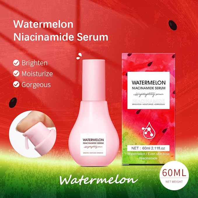 2 Pcs Watermelon Moisturizer Glow Priming Serum,Hydrating & Brighten with Hyaluronic Acid Lightweight Facial Serum.
