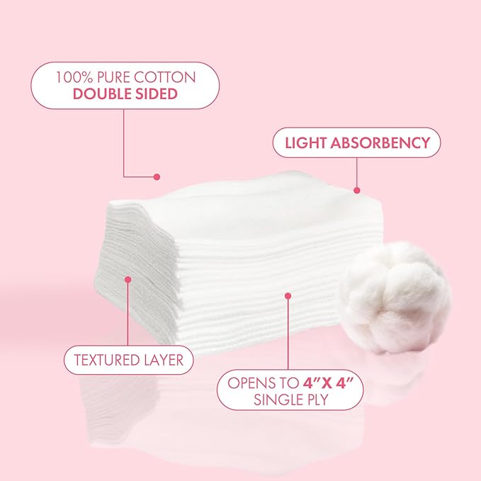 Intrinsics Petite Silken 2x2 Esthetic Wipes (200 Count) | 4-Ply Premium Lint-Free Facial Wipes & Cotton Pads for Face | Low-Absorbency Face Pads for Toner & Makeup Removal