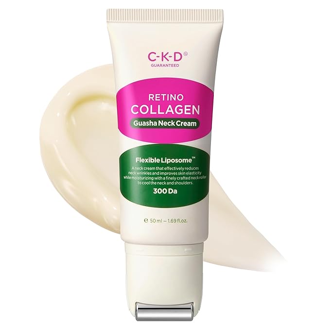 CKD Retino Collagen Guasha Neck Cream with Stainless Steel Roller – Turkey Neck Tightening, Lifting, Firming, Anti-Aging Care, Multi-Use for Neck, Face & Décolleté, Korean Skincare, 1.69 fl oz