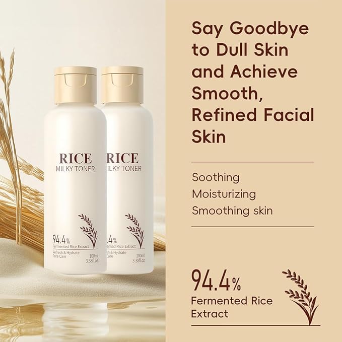 Rice Toner for Face,2 Pack Rice Milky Toners for Moisturizing,Hydrating,Refreshing,Improving Skin Texture and Softening Skins,Men Women Facial Oil Skin Rices Toner,100ml/3.52 Fl oz