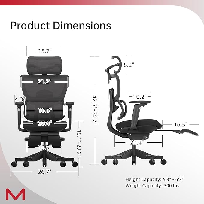 S3P-ST Ergonomic Office Chair High Back Home Office Desk Chair with footrest with VTS System & Adaptive Lumbar Support, TiltPro Headrest, 4D Armrest, 150°Tilt for Home Office Executive