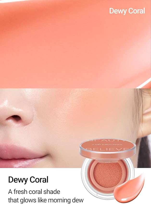 JUNG SAEM MOOL Artist Cushion Blush | Easy to Blend with Puff, Buildable Liquid Blush for Cheeks with a Natural & Dewy Finish, Korean Makeup (Dewy | Dewy Coral)