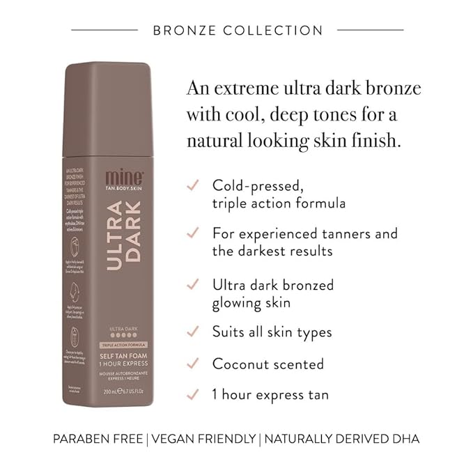 MineTan Ultra Dark Self Tanning Foam | Bronze Collection - Best Fake Tanner Mousse for a Deep Instant Bronzing Glow, 1 Hour Express, Face & Body, Ultra Hydrating Formula, Coconut Scented, 6.7 Fl Oz