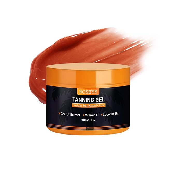 Roseye Intensive Tanning Gel Buildable Natural Glow with Carrot Extract, Coconut Oil Vitamin E Non-Greasy Fast-Absorbing Formula for All Skin Types - 5.8 FL OZ