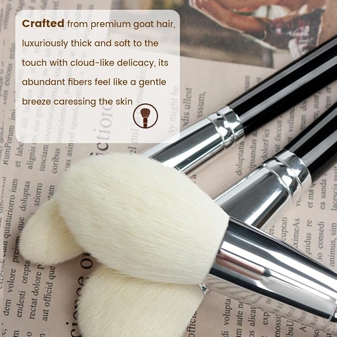 Professional Natural Travel Goat Hair Makeup Brushes with case, 15Pcs Kabuki Face Powder & Eye Makeup Brush set With Ultra Soft Premium Dense Hair, Valentines Day Gifts (Black)