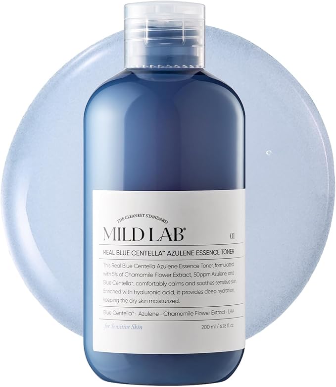 Real Blue Centella Azulene Essence Toner | Lightweight Moisturizer for Dry & Sensitive Skin with Azulene, Centella, 10-Hyaluronic Acid Complex | Korean Skin Care (200 ml/6.76 fl.oz.)