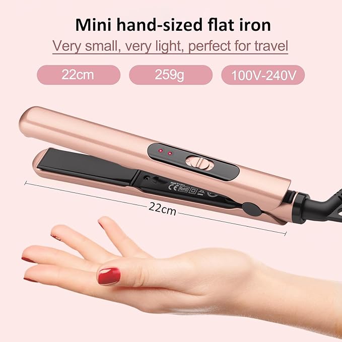 JAETON Small Flat Iron 0.7 Inch Mini Hair Straightener and Curler 2 in 1,30S Heat-up,Dual Voltage Travel Curling Iron,for Short Hair,Bangs, Pixie Cut,Beard