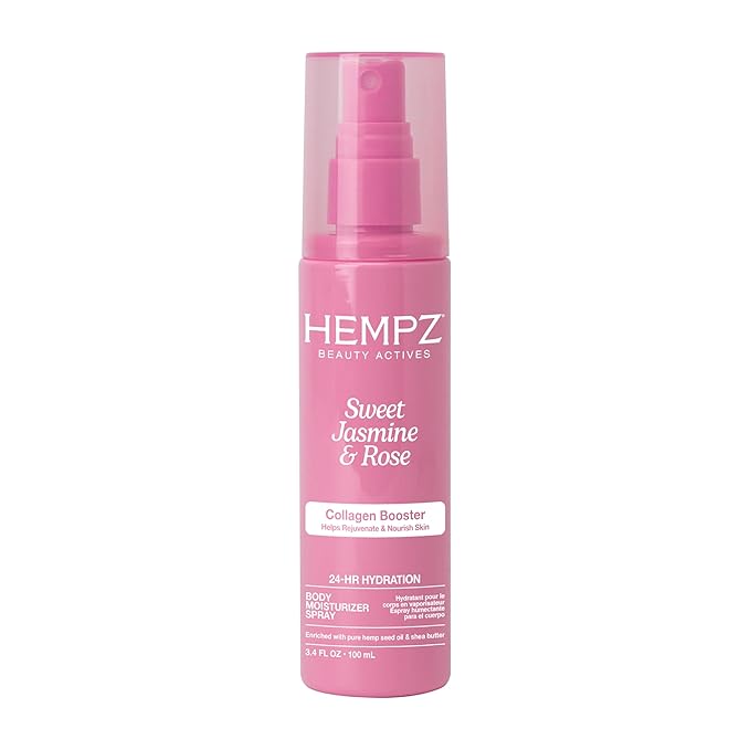 Hempz Sweet Jasmine & Rose Body Moisturizer Spray, Hydrating Mist with Collagen, Travel Friendly, 3.4 fl.oz.