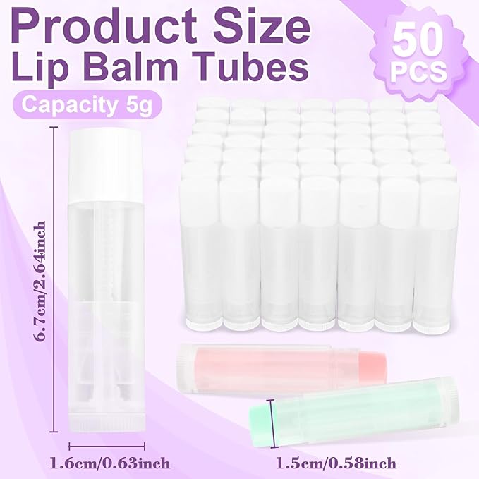 50 PCS Lip Balm Tubes - 5 g Twist-up Lip Gloss Balm Containers BPA Free & Leak Free,Clear Empty Lipstick Tubes with White Caps for DIY Homemade Lipsticks,Chapsticks,Solid Perfume,Gifts