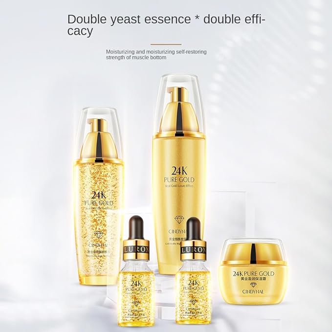 QueenLine 24K Gold Moisturizes Shrinks Pore Oil Control 24K Gold Toner Face Cream Emulsion Facial Essence Skin Care Sets