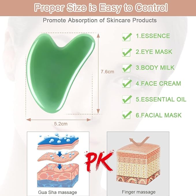 URAQT Gua Sha Massager Tool, 2 Pcs Natural Jade Stone Guasha Board, Gua Sha Scrapping Massager Stones for Physical Therapy and SPA Acupuncture Therapy, Guasha Facial Tool for Face, Eye, Neck, Body