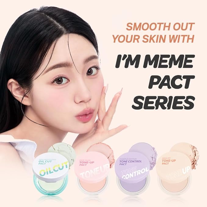 I'M MEME Compact - Oil Cut Pact | Sebum Absorbing, Korean Pressed Setting Powder for Blurring Effect, Makeup Powder, Translucent Compact, Finishing Powder, Oil Control Face Powder, Cute Stuff, 0.35 Oz