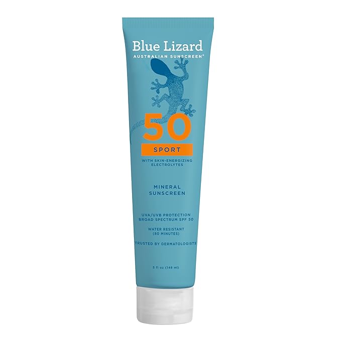 Blue Lizard Sport Mineral SPF 50 Lotion, Ideal for Athletes, 100% Mineral Sunscreen Actives, Fragrance-Free, Paraben-Free, Vegan, 5 fl oz