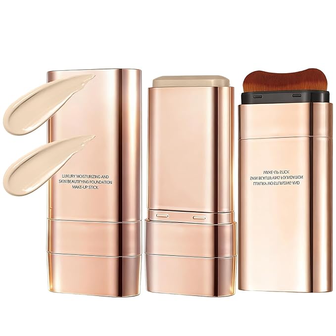 Dual-Ended Concealer Foundation Stick, Korean Foundation Stick 3 in 1 with Brush, Long-Lasting, Lightweight, Brightens for All Skin Types (#01 Bright White)