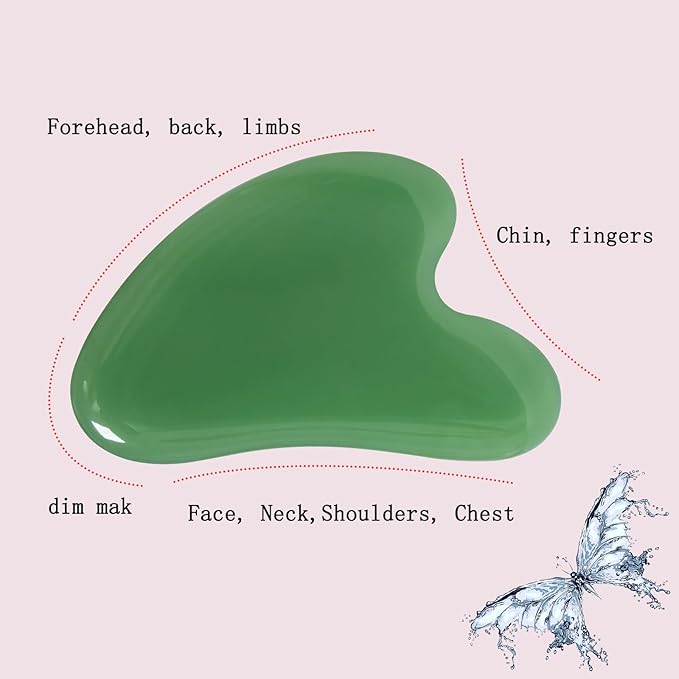 Gua Sha Jade Stone Gua Sha Massage Tool, Guasha Tool for Face and Body Skin Massage. Tools for SPA Acupuncture, Pink Stone for Body Face Neck and Eye, Skin Care Gift for Woman (deep Green)