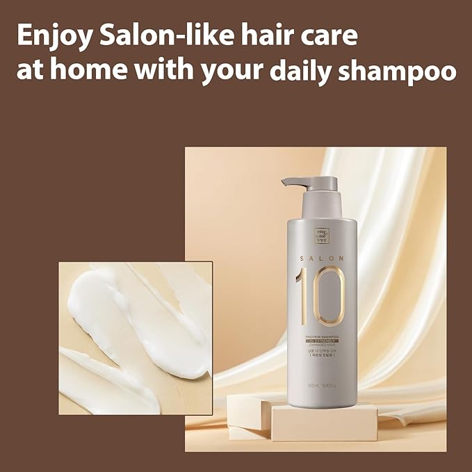 Mise En Scene Salon 10 Protein Shampoo for Severe Damaged Hair - Low porosity Hair Product, Korean HairPerfume Shampoo, 10-Sec Protein Clinic, Moisturizing & Restoring, 16.9 Fl. Oz. (500ml)
