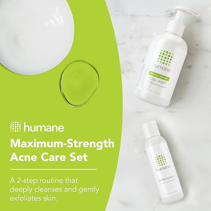 humane Maximum-Strength Acne Wash and Clarifying Toner Bundle - 10% Benzoyl Peroxide Acne Treatment