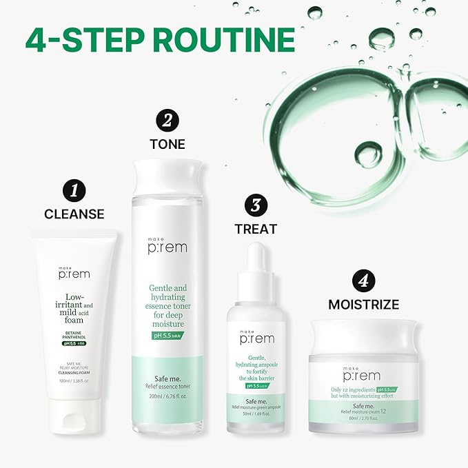 Make P:REM Safe Me. Relief Essence Toner, Quick and Deep Hydrating Face Toner, All Skin Types, 24-Hour Moisturizing, EVE Vegan, Korean Skin Care (6.76 fl oz, 200ml)