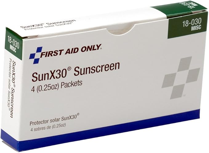 First Aid Only 18-030 SunX30 Sunscreen Towelette (Box of 4)