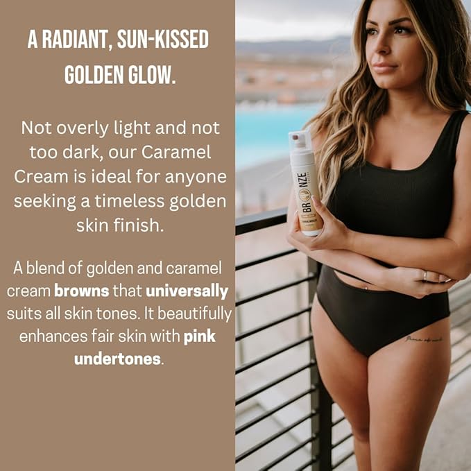 Caramel Cream Self Tanning Mousse – Vegan & Dermatologist Tested | Natural Ingredients | Unscented Formula for Face & Body | Smooth, Streak-Free Glow for All Skin Types | 6.7 fl oz