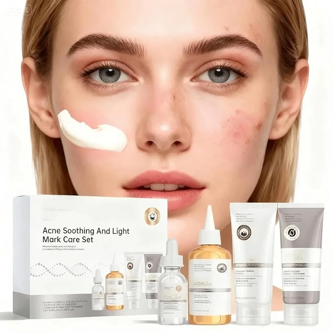 Skin Care Set for Wome's, Acne Soothing And Light Mark Care Sets & Kits, Ginseng Tree Essential Facial Skincare Gift Set With Moisturizing Cream, Cleansing Milk, Essence, Toner