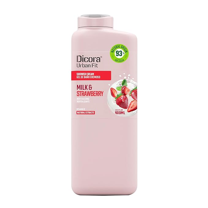 Dicora Urban Fit Nourishing Shower Gel - Natural Women and Mens Body Wash for Deep Nutrition - Long-Lasting Aroma - Milk and Strawberry - 13.5 oz