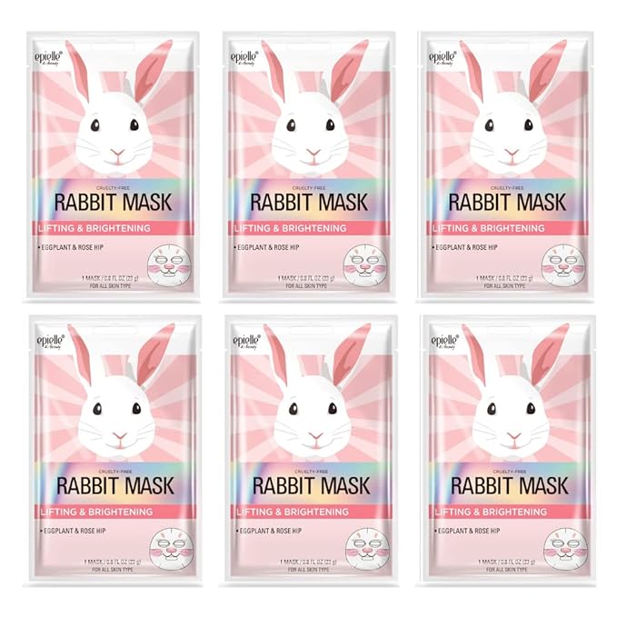 Epielle Character Face Mask Rabbit 6 Pack, Fun & Effective Korean Skin Care, Spa Party Favors, Easter Basket Stuffers, Birthday Gifts for Women, Self Care Gifts
