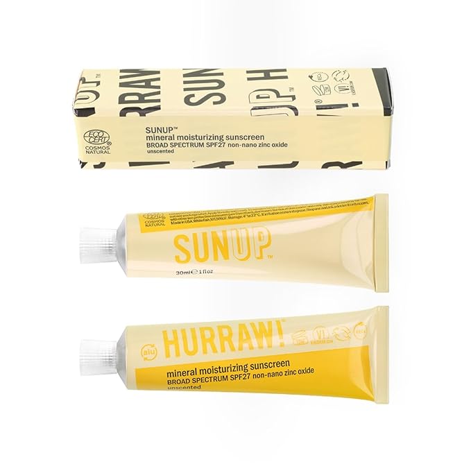 Hurraw! SUNUP Mineral Moisturizing Sunscreen, SPF 27: 100% Natural and 57% Organic. Zinc oxide broad spectrum UVA and UVB protection. Unscented, No chemical SPFs, light, non-greasy. Made in USA.