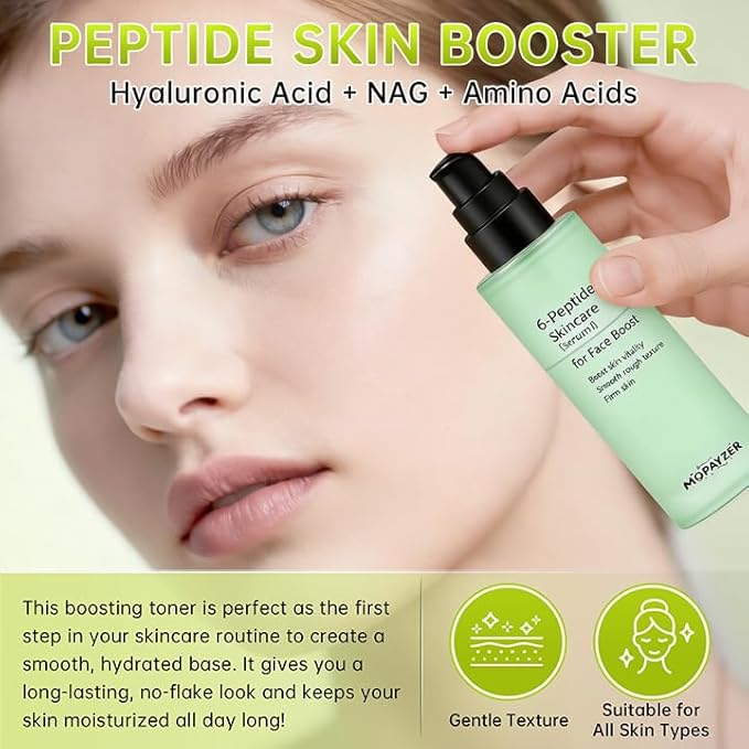 6X Peptide Skin Booster Toner Set, Peptide Boosting Facial Essence for Women, 2 Pcs Repairing Serum with Niacinamide & Hyaluronic Acid, Reduces Fine Lines & Wrinkles, Soothes Skin, Korean Skin Care