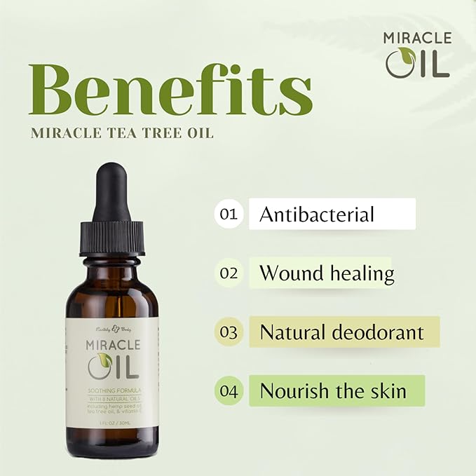 Earthly Body Miracle Oil, 1 fl. oz. - 3 Pack - 100% Natural Tea Tree Oil, Hemp Seed Oil & Vitamin E - Moisturizer, Calms Skin Irritations, Helps Smooth Wrinkles - Gluten Free, 100% Vegan