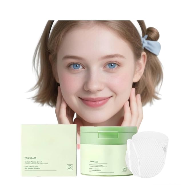 Centella Asiatica & Collagen Toner Pads - Hydrating Facial Pads for Daily Moisture, Soothing & Gentle Cleansing, 70 Count (1, 70 Pads)