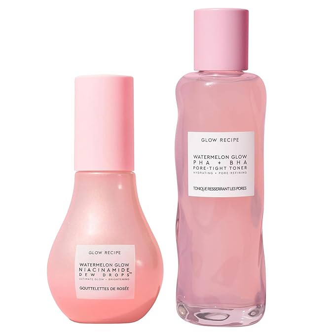Glow Recipe Niacinamide Dew Drops Facial Serum & Illuminating Makeup Primer (40 ml) + Watermelon Glow PHA + BHA Facial Toner & Pore Minimizer with Hyaluronic Acid (150 ml)