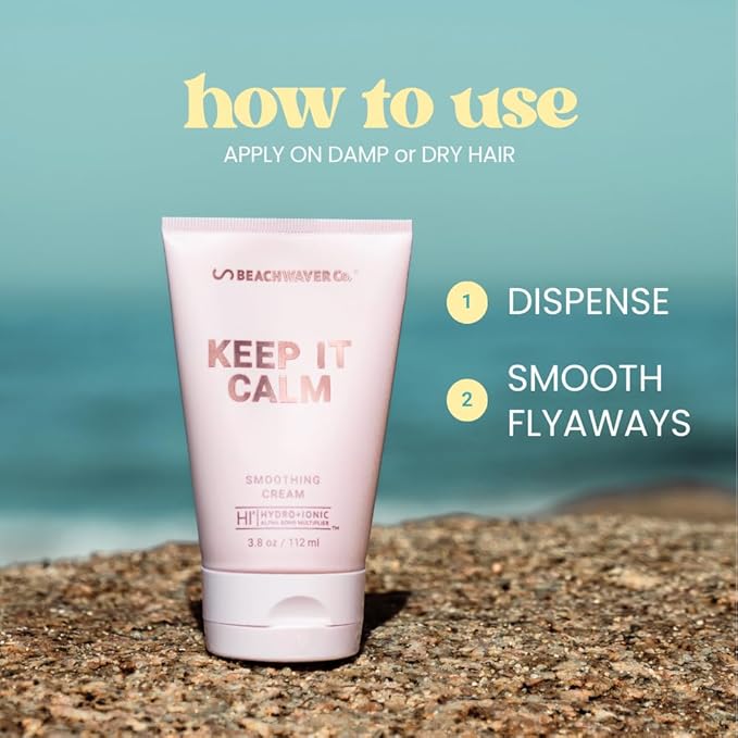 The Beachwaver Co. Keep It Calm Smoothing Cream - Full Size (3.8 Oz) | Styling Cream for Smooth, Sleek Hair | Anti-Frizz Flyaway Tamer w/HiX Vegan Bond Multipliers | Polynesian Pink Sugar