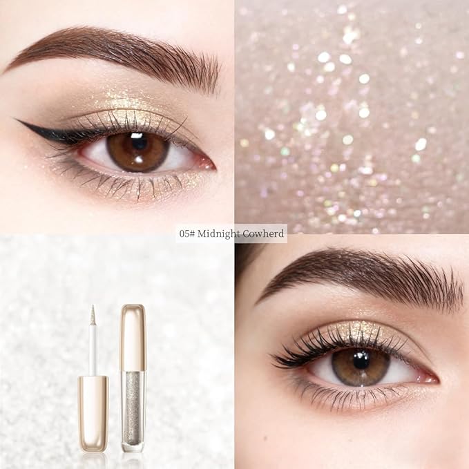 Liquid Glitter Eyeshadow Set, Korean Shimmer Eye Makeup, Waterproof Powder Formula, Quick-Drying, Long Lasting, 0.17 Oz (05#, 1PCS)