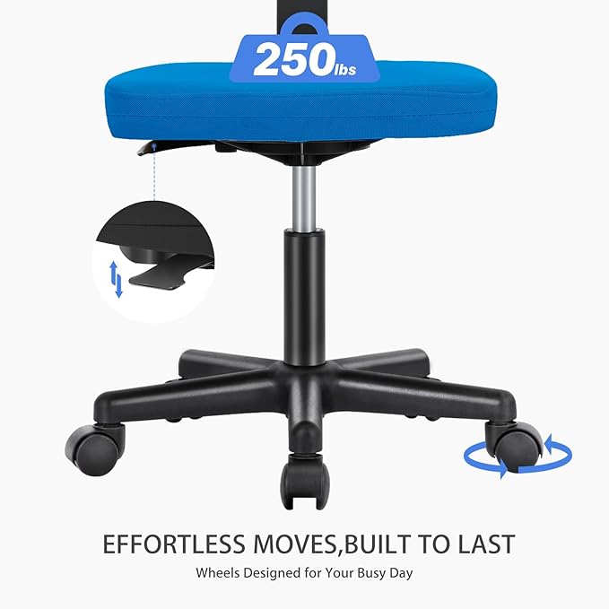 NEWBULIG Home Office Desk Chair, Armless Ergonomic Swivel Computer Chair with Wheels, Adjustable Height and Low-Back Mesh Design, Rolling Chair with Lumbar Support and Comfortable Seat, Blue