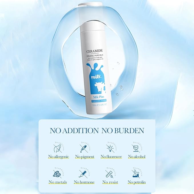 Milk Toner for Face with Ceramide, Milky Korean Face Deep Hydrating Toner with Organic Pure Milk Extract for Spot Glow Glass Skin Moisturizing Soothing Sensitive Skin 3.38 Floz