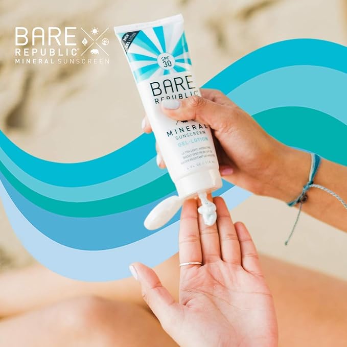 Bare Republic Mineral Gel Sunscreen SPF 30 Sunblock Body Lotion, Light and Hydrating Skin Care, 4 Fl Oz