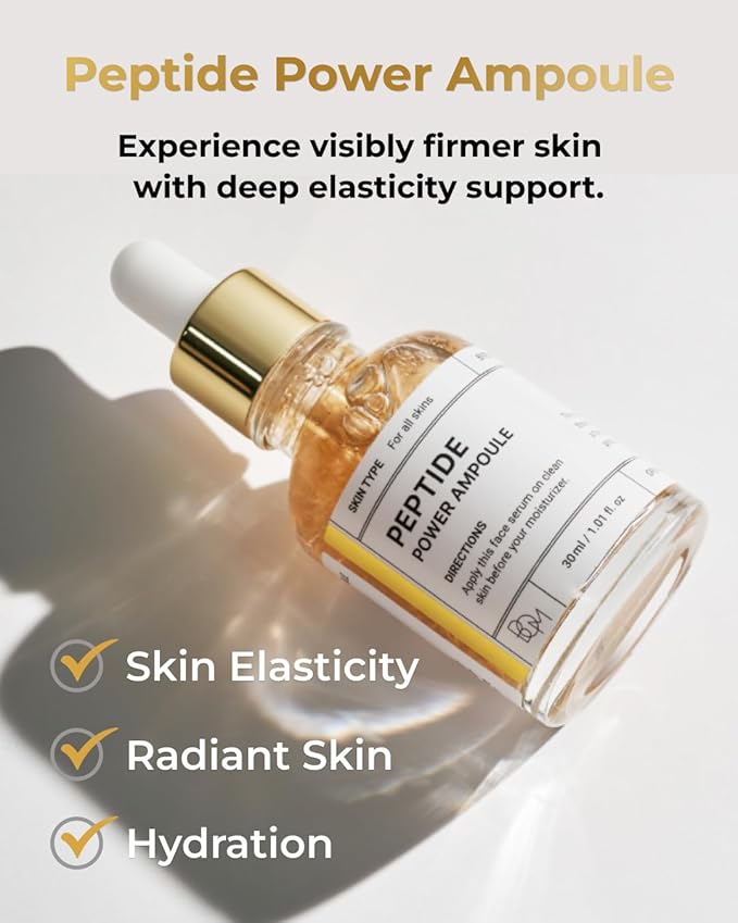 BOM Cosmetics A Set of Peptide Power Skincare with 3 Kinds of Items (Toner, Ampoule, Cream), 24K Gold & Pentapeptide for Skin Collagen Boost, Smoothness and Long-Lasting Moisture, Korean Skincare